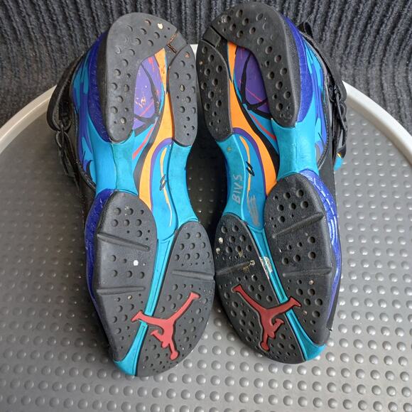 Nike Air Jordan 8 VIII Retro Youth Sneakers Black Aqua Size 5Y - Picture 4 of 10